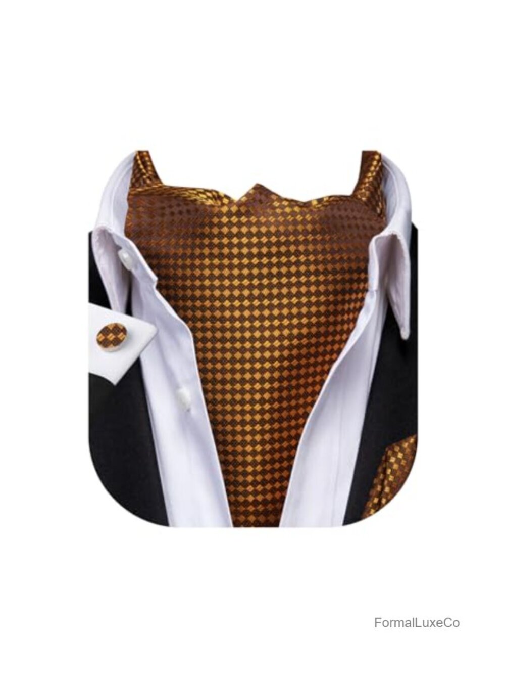 Paisley Floral Mens Ascot Cravat Set with Pocket Square & Cufflinks Wedding